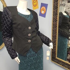 Vintage Rimini Beaded Quilted Satin Sleeves Formal Jacket NWT